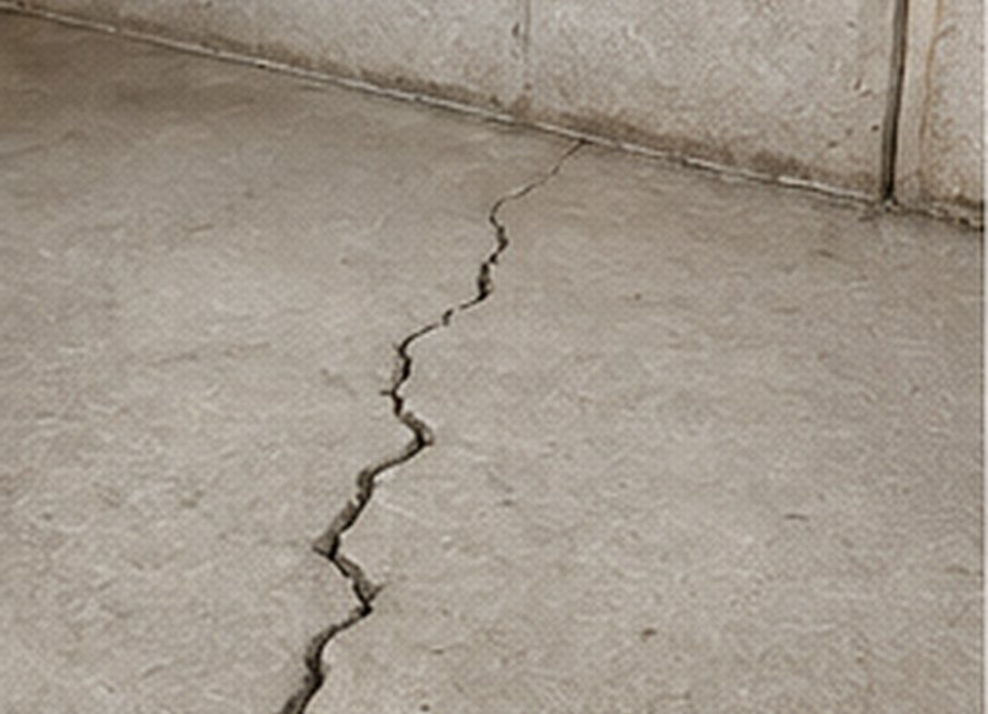 Example of a crack in a concrete basement floor